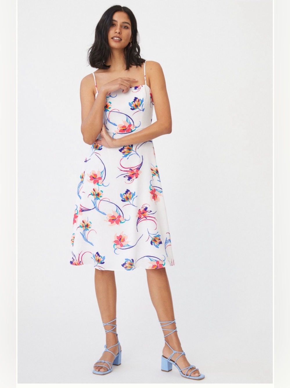Hutch White Floral Maxi Dress with Peach, Red & Blue Accents